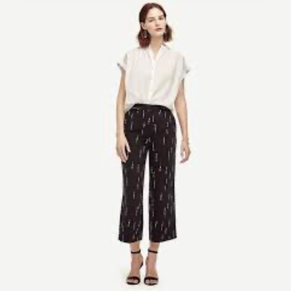 Ann Taylor Petite Cropped Wide Leg Pants Size 10P Black White Business Office